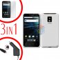 For LG T-Mobile G2x Car Charger +Cover Hard Case White +Screen 3-in-1