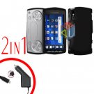 For Sony Ericsson Xperia Play Car Charger +Cover Hard Case Black 2-in-1