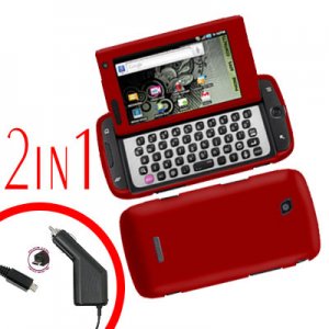 For Samsung Sidekick 4G Car Charger +Cover Hard Case Red 2-in-1