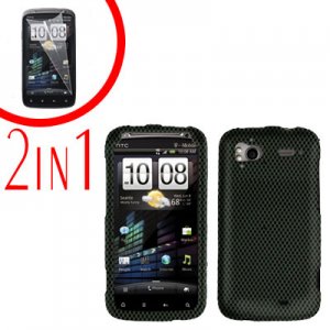 For HTC Sensation Cover Hard Case Carbon Fiber + Screen Protector 2-in-1
