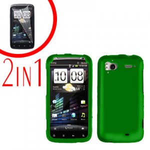 For HTC Sensation Cover Hard Case Green + Screen Protector 2-in-1
