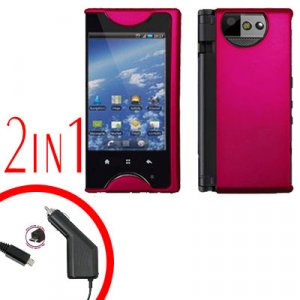 For Kyocera Echo M9300 Car Charger +Cover Hard Case R-Pink 2-in-1
