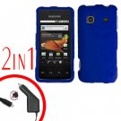 For Samsung Prevail M820 Car Charger +Hard Case Rubberized Blue