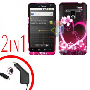 For LG Revolution VS910 Car Charger +Cover Hard Case Love 2-in-1
