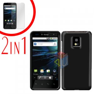 For LG Optimus 2x P990 Cover Hard Case Rubberized Black +Screen 2-in-1