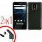 For LG Optimus 2X P990 Car Charger +Cover Hard Case Carbon Fiber 2-in-1