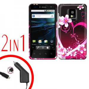For LG Optimus 2X P990 Car Charger +Cover Hard Case Love 2-in-1