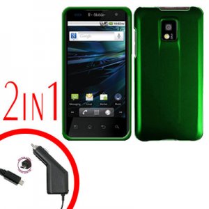 For LG Optimus 2X P990 Car Charger +Cover Hard Case Green 2-in-1