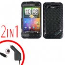 For HTC Incredible S Cover Hard Case Carbon Fiber + Screen Protector 2-in-1