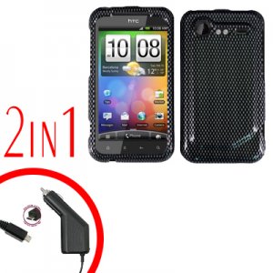 For HTC Incredible S Cover Hard Case Carbon Fiber + Screen Protector 2-in-1