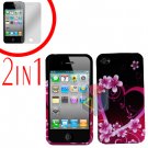 For Apple iPhone 4S 4 Cover Hard Case Love +Screen 2-in-1