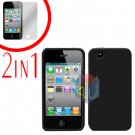 For Apple iPhone 4S 4 Cover Hard Case Black +Screen 2-in-1