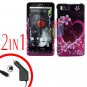 For Motorola Droid X2 Car Charger +Cover Hard Case Love 2-in-1