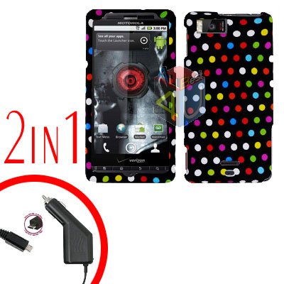 For Motorola Droid X2 Car Charger +Cover Hard Case R-Dot 2-in-1