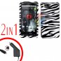 For Motorola Droid X2 Car Charger +Cover Hard Case Zebra 2-in-1