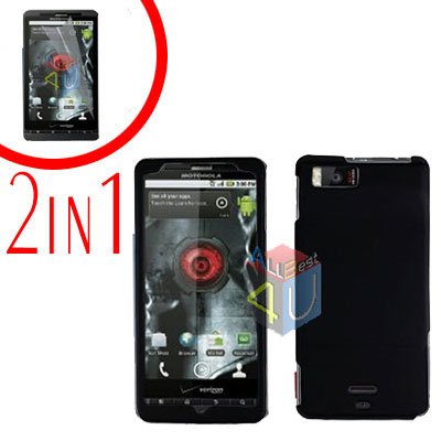 For Motorola Milestone X Cover Hard Case Black +Screen 2-in-1