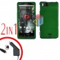 For Motorola Milestone X Car Charger +Cover Hard Case Green 2-in-1