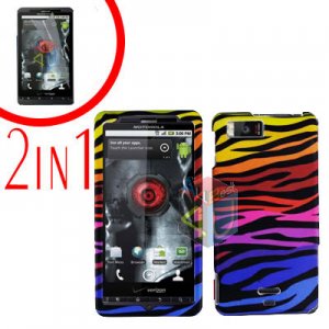 For Motorola Droid X2 Cover Hard Case C-Zebra +Screen 2-in-1