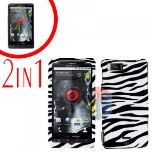 For Motorola Droid X2 Cover Hard Case Zebra +Screen 2-in-1