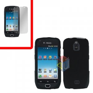 For Samsung Exhibit 4G Cover Hard Case Rubberized Black +Screen Protector