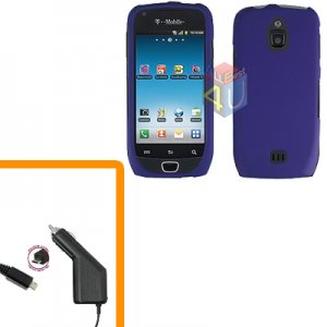 For Samsung Exhibit 4G Car Charger +Hard Case Rubberized Purple