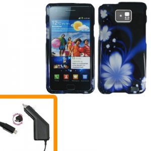 For Samsung Galaxy S II i9100 Car Charger +Hard Case B-Flower