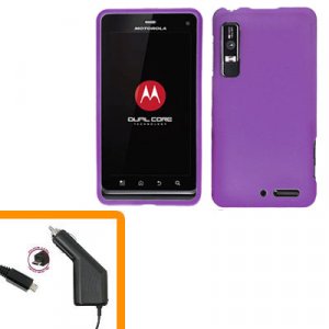 For Motorola Droid 3 XT862 Car Charger +Hard Case Purple