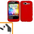 For HTC Wildfire S Car Charger + Cover Hard Case Red