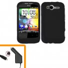 For HTC Wildfire S Car Charger + Cover Hard Case Black