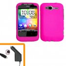 For HTC Wildfire S Car Charger + Cover Hard Case H-Pink