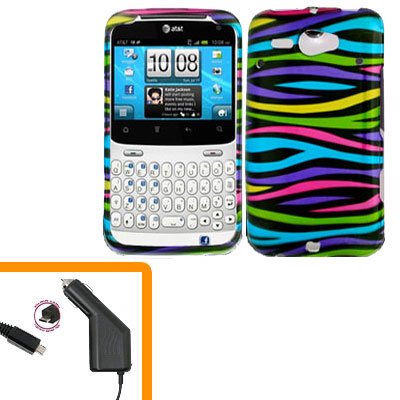For HTC Status / ChaCha Car Charger + Cover Hard Case Rainbow