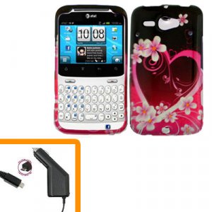 For HTC Status / ChaCha Car Charger + Cover Hard Case Love