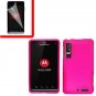 For Motorola Droid 3 XT862 Cover Hard Case H-Pink +Screen 2-in-1