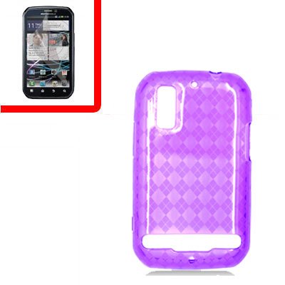 For Motorola Photon 4G/ Electrify MB855 Cover TPU Case D-Clear -Purple +Screen 2-in-1