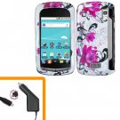 For LG Genesis US760 Car Charger +Cover Hard Case W-Flower 2-in-1