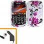 For BlackBerry Bold 9930 4G Car Charger + Cover Hard Case W-Flower