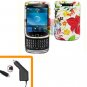 For BlackBerry Torch 9810 4G Car Charger + Cover Hard Case R-Flower