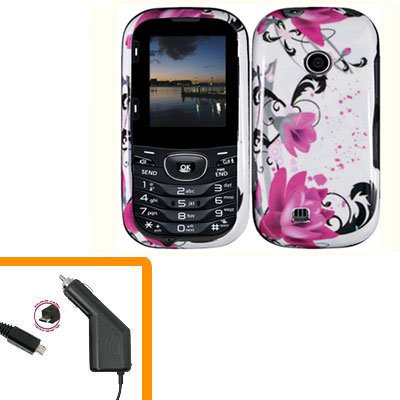 For LG Comos 2 VN251 Car Charger +Cover Hard Case W-Flower 2-in-1