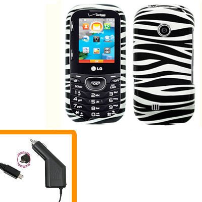 For LG Comos 2 VN251 Car Charger +Cover Hard Case Zebra 2-in-1