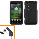 For HTC Thrill 4G / Optimus 3D Car Charger +Cover Hard Case Black 2-in-1