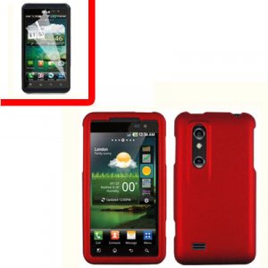 For LG Thrill 4G / Optimus 3D Cover Hard Case Red +Screen 2-in-1