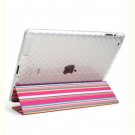 For Apple ipad 2 Cover TPU Case w/ Fold Stand Magenta Stripe