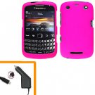 For BlackBerry Curve 9350 9360 9370 Car Charger + Cover Hard Case Hot Pink