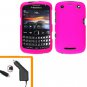 For BlackBerry Curve 9350 9360 9370 Car Charger + Cover Hard Case Hot Pink