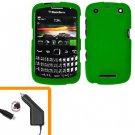 For BlackBerry Curve 9350 9360 9370 Car Charger + Cover Hard Case Green