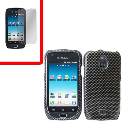For Samsung Exhibit 4G T759 Cover Hard Case Carbon Fiber +Screen Protector