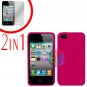For Apple iPhone 4S 4 Cover Hard Case Rose Pink +Screen 2-in-1