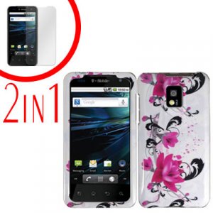 For LG T-Mobile G2x Cover Hard Case W-Flower +Screen 2-in-1