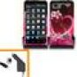 For HTC Raider LTE 4G / Vivid Car Charger + Cover Hard Case Love
