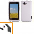 For HTC Rhyme Car Charger + Cover Hard Phone Case White